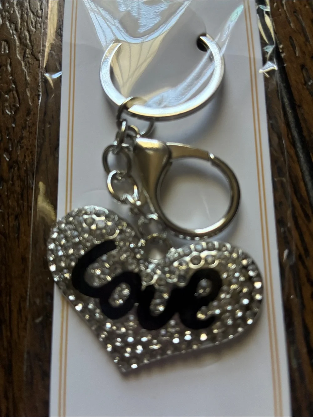 Blossom Rhinestone 'Love' Heart Keychain - Silver